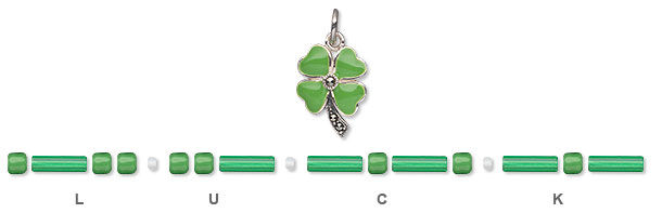 Green beads spelling "Luck"