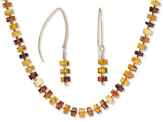 An image of an amber necklace and earrings
