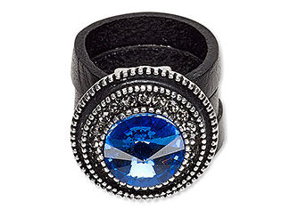 Leather Ring with Glass Rhinestone