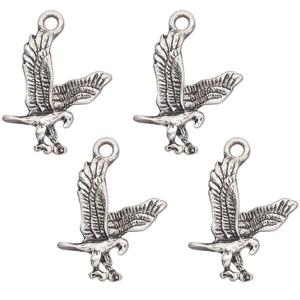 Charm, antique silver-finished "pewter" (zinc-based alloy) , 20x18mm single-sided eagle. Sold per pkg of 4. image number 0
