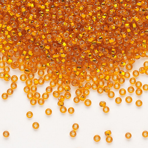 Seed bead, Preciosa Ornela Czech glass, pkg/500g, #11 rocaille, transparent silver-lined orange, (97000). image number 0