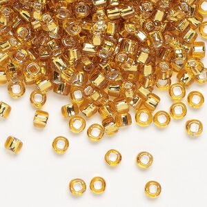 Seed bead, Dyna-Mites™, glass, silver-lined translucent gold, #6 round with square hole. Sold per 1/2 kilogram pkg.