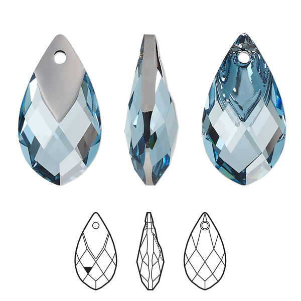 Drop 1pk aquamarine light chrome, Crystal Passions® 22x12mm pendant metallic cap pear 6565 image number 0