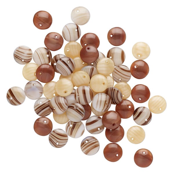 Drop mix 20g pk opaque multi-brown and white Preciosa Czech glass, 9mm puffed flat round image number 1