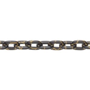 Chain, aluminum, pkg/24 inches, black and gold, 6mm rolo.