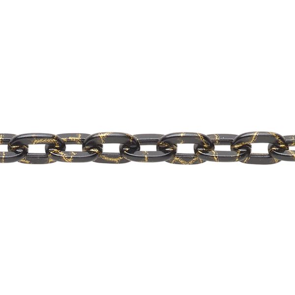 Chain, aluminum, pkg/24 inches, black and gold, 6mm rolo. image number 0