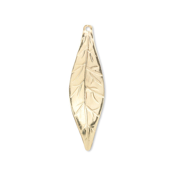 Charm, 14Kt gold-filled, 29x9mm marquise leaf. Sold individually. image number 0