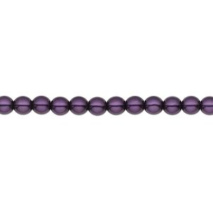 Bead, Czech pearl-coated glass druk, opaque royal purple, 4mm round. Sold per 15-1/2" to 16" strand.