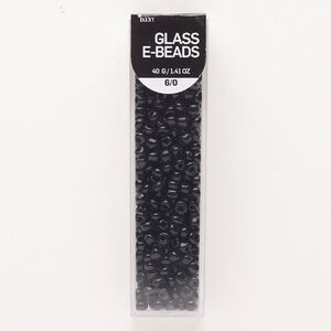 Seed bead, glass, pkg/40g, #6 round, opaque black.