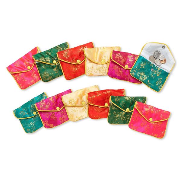 Pouch mix, rayon, mixed colors, 3-1/2 x 4-1/2 inch brocade. Sold per pkg of 12. image number 0
