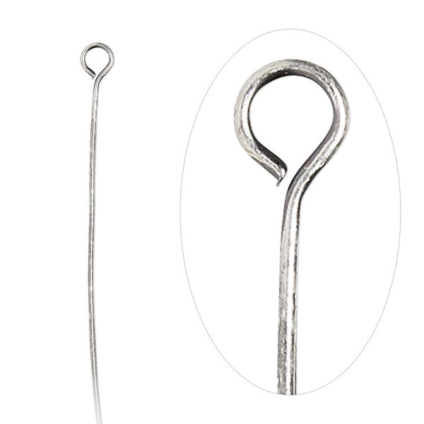 Eye pin, antique silver-plated brass, 1-1/2 inches, 24 gauge. Sold per pkg of 500. image number 0
