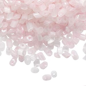Bead mix, vintage Czech cat's eye glass (fiber optic glass), light pink and white, 3x2mm-5x3mm parallelogram. Sold per 1.5-ounce pkg, approximately 1,200 to 1,300 beads.