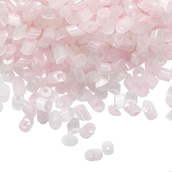 Bead mix, vintage Czech cat's eye glass (fiber optic glass), light pink and white, 3x2mm-5x3mm parallelogram. Sold per 1.5-ounce pkg, approximately 1,200 to 1,300 beads. image number 0