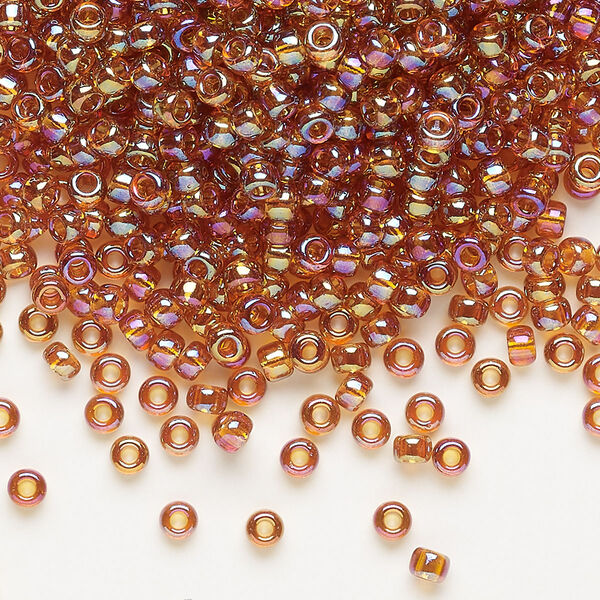 Seed bead, Miyuki, glass, pkg/250g, #8 rocaille, translucent rainbow marigold (RR-2456). image number 0