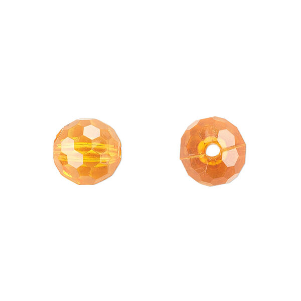 Bead, acrylic, orange, 10mm faceted round. Sold per 100-gram pkg, approximately 170 beads. image number 0