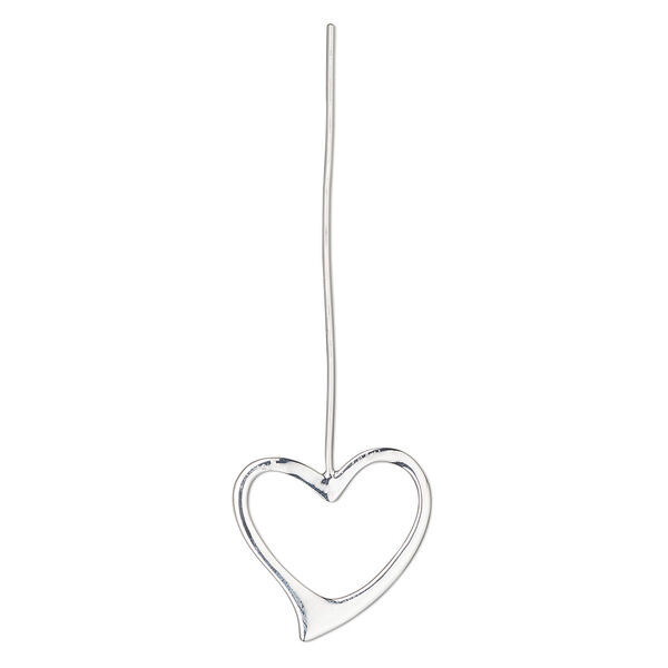 Head pin 1pkg2 silver-plated brass, 2 inches with 22x20mm open heart, 18 gauge. image number 0