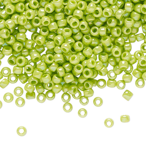 Seed bead, TOHO BEADS®, glass, pkg/7.5g, #8 round, opaque rainbow sour apple (TR-08-404). image number 0