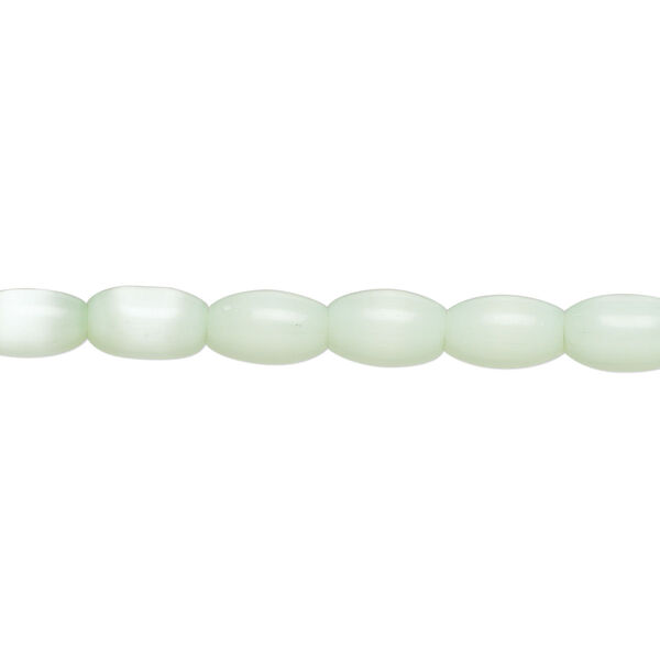 Bead, fiber optic glass, pkg/14 inch, opaque light green, 6x4-8x6mm center-drilled oval. image number 0