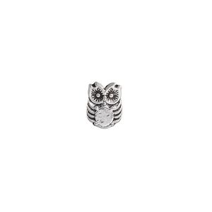 Bead, antique silver-plated "pewter" (zinc-based alloy), 10x8mm owl with SS20 rose setting. Sold per pkg of 20.