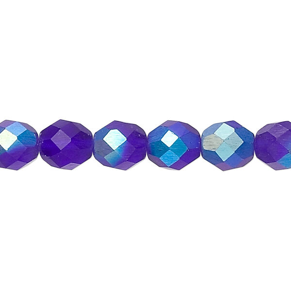 Bead, Czech fire-polished glass, matte dark blue AB, 8mm faceted round. Sold per 15-1/2" to 16" strand. image number 0