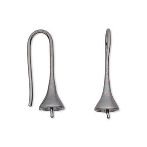 Ear wire 1pkg20 gunmetal-plated, 25mm bell / 3.5mm peg / 8-10mm half-drilled round setting, 18 gauge brass 10 pair
