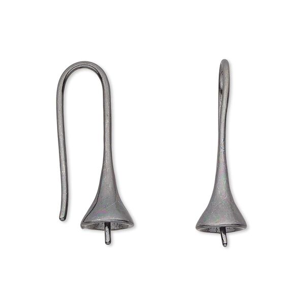Ear wire 1pkg20 gunmetal-plated, 25mm bell / 3.5mm peg / 8-10mm half-drilled round setting, 18 gauge brass 10 pair image number 0