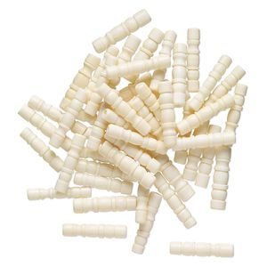 Bead, plastic, off-white, 37x8mm fancy tube with 2.5mm hole. Sold per pkg of 50.