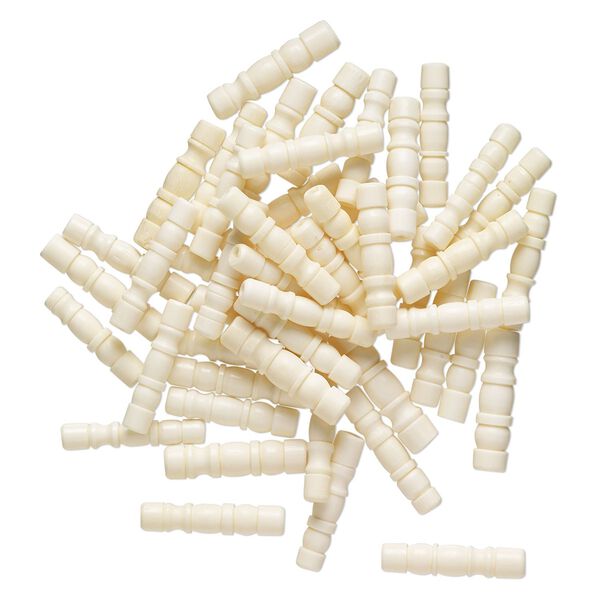 Bead, plastic, off-white, 37x8mm fancy tube with 2.5mm hole. Sold per pkg of 50. image number 0