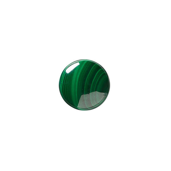 Cabochon, malachite (natural), 14mm calibrated round, B grade, Mohs hardness 3-1/2 to 4. Sold individually. image number 0