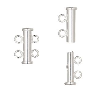 Clasp slide lock 1pkg1 sterling silver, 17x5.5mm tube, 2-strand