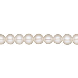 Pearl, White Lotus™, cultured freshwater (bleached), white, 5-5.5mm semi-round, B- grade, Mohs hardness 2-1/2 to 4. Sold per 15-1/2" to 16" strand.