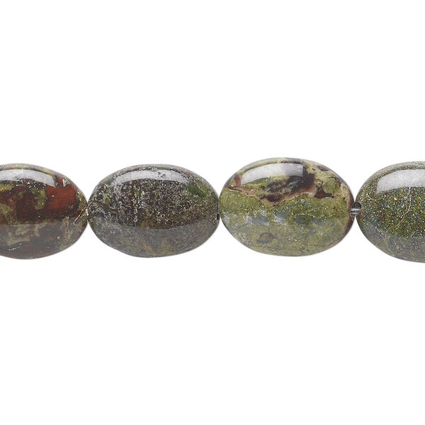 Bead, dragon blood jasper (natural), 14x10mm flat oval, B grade, Mohs hardness 6-1/2 to 7. Sold per 15-1/2" to 16" strand. image number 0