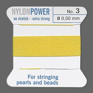 Thread, Griffin, nylon, yellow, size #3. Sold per 2-meter card (approximately 78 inches).