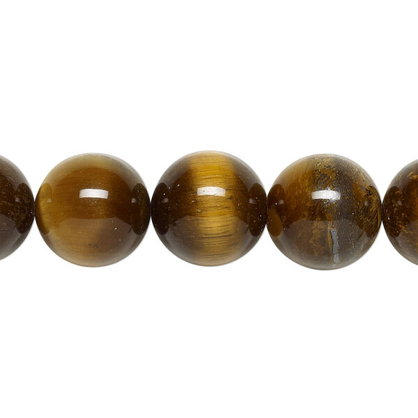 Bead, tigereye (natural), 12mm round, B grade, Mohs hardness 7. Sold per 15-1/2" to 16" strand. image number 0