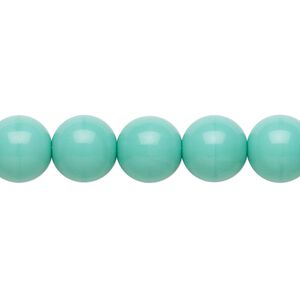 Bead, Preciosa Czech glass druk, pkg/15-1/2 to 16 inches, opaque turquoise green, 10mm round.