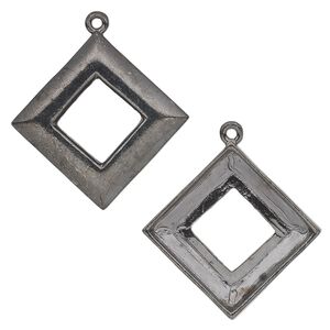 Focal, Almost Instant Jewelry®, gunmetal-plated pewter (tin-based alloy), 30mm open diamond with 20mm square ring setting. Sold individually.