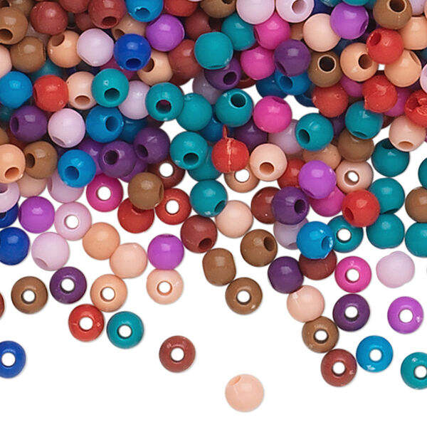 Bead, acrylic, opaque autumn colors, 4mm round. Sold per pkg of 3,744. image number 0