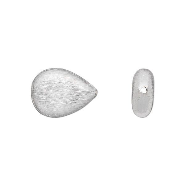 Bead, silver-plated brass, 16x12mm brushed flat teardrop. Sold per pkg of 2. image number 0
