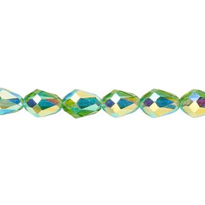 Bead Celestial Crystal® 1pkg60, 8x6mm teardrop / 66 facets, translucent medium green AB