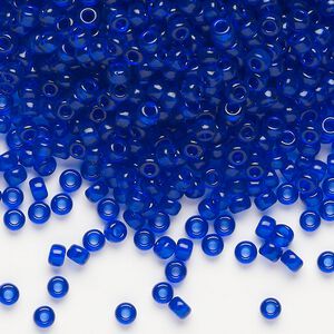 Seed bead, Miyuki, glass, pkg/50g, #8 rocaille, transparent cobalt (RR-151).