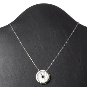 Necklace, Everyday Jewelry, crystals / mother-of-pearl shell (natural) / imitation rhodium-finished "pewter" (zinc-based alloy), crystal clear, 27mm round donut, 16 inches with 3-inch extender chain and lobster claw clasp. Sold individually.