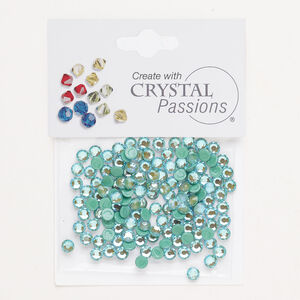 Flat back 1pkg144 silky sage foil back, Crystal Passions&reg; rhinestone 3.80-4.00mm hotfix round SS16