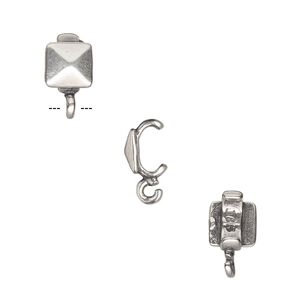 Component, JBB Findings, antique silver-plated brass, 6x6mm faceted square with open loop, 5.5x2mm inside diameter. Sold per pkg of 2.