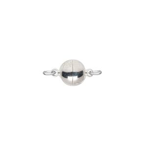 Clasp magnetic 1pkg1 silver-plated, 8mm round, brass 1-strand