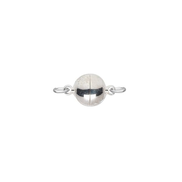 Clasp, magnetic, silver-plated brass, 8mm round. Sold individually. image number 0