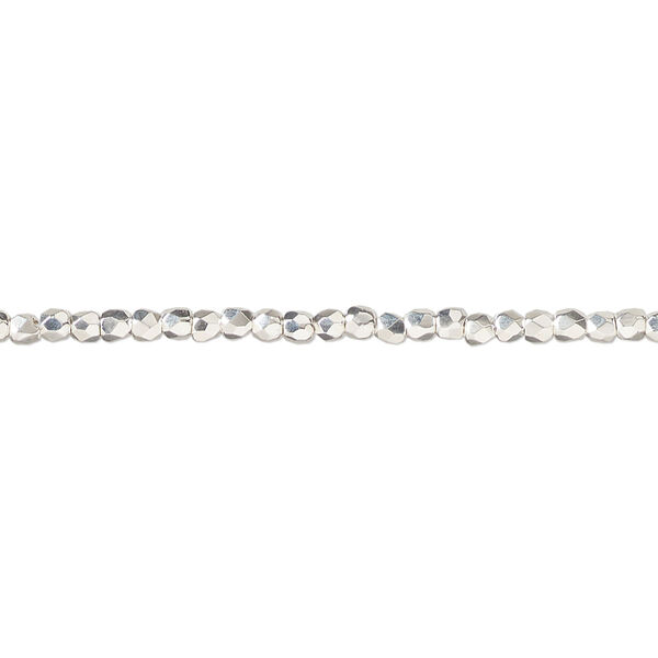 Bead, fire-polished, silver-plated glass, opaque clear, 2mm faceted round. Sold per 8-inch strand, approximately 95-100 beads. image number 0