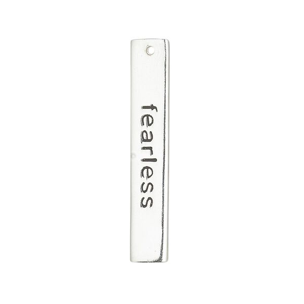 Focal, sterling silver and enamel, black, 32.5x5.5mm single-sided rectangle with "fearless." Sold individually. image number 0