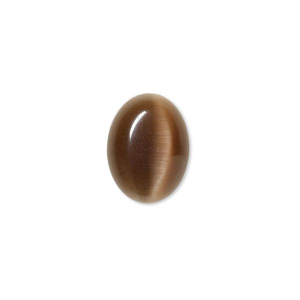 Cabochon, cat's eye glass (fiber optic glass), brown, 16x12mm calibrated oval, quality grade. Sold per pkg of 8. image number 0