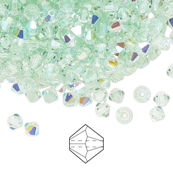 Bead 48pk chrysolite AB, Preciosa Czech crystal 4mm bicone image number 0