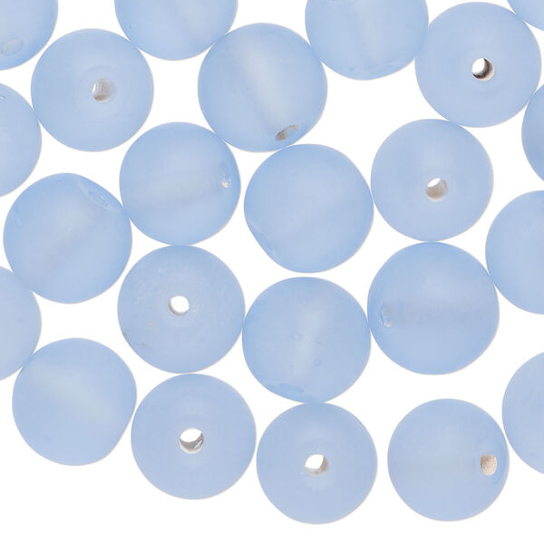Bead, lampworked glass, translucent matte light sky blue, 10mm round. Sold per 2-ounce pkg, approximately 45 beads. image number 0